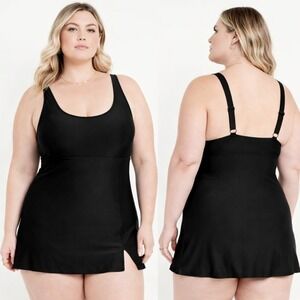 Old Navy Swim Dress XXL Black One Piece Swimsuit Skirted Modest UPF Beach NWT
